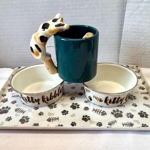 Bergschrund Cat Tray 2 Kitty Bowls & Cat Mug Magnetic Holds Bowls in Place-Pets